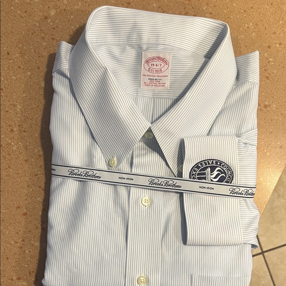 Brooks Brothers Men's Light Blue Pinstripe Dress Shirt